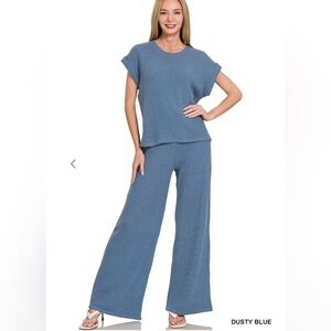 Zenana Sweater Rolled Sleeve Top and Pants Set